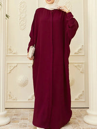 Loose Buckle Solid Color Round-Neck Muslim Abaya - Modestly Vogue 