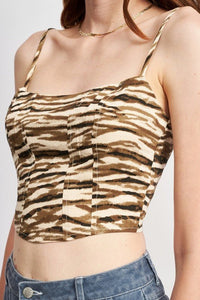 CAMO-PRINTED SPAGHETTI STRAP BUSTIER TOP - Modestly Vogue 