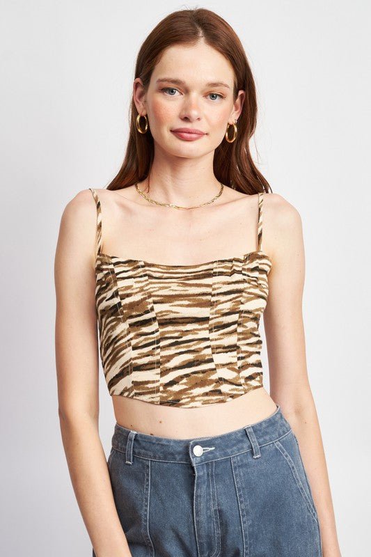 CAMO-PRINTED SPAGHETTI STRAP BUSTIER TOP - Modestly Vogue 