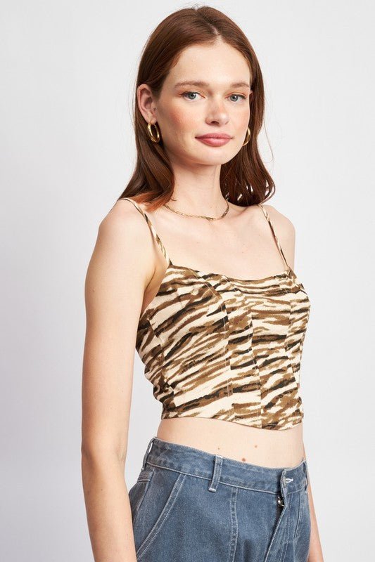 CAMO-PRINTED SPAGHETTI STRAP BUSTIER TOP - Modestly Vogue 