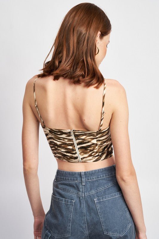 CAMO-PRINTED SPAGHETTI STRAP BUSTIER TOP - Modestly Vogue 