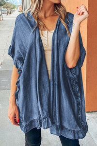 Ruffled Open Front Denim Top - Modestly Vogue 