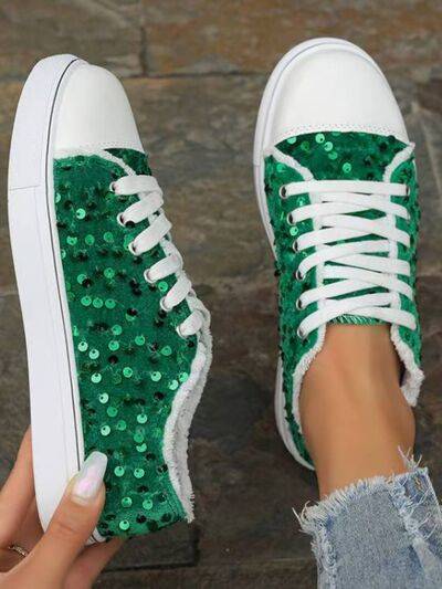 Sequin Round Toe Flat Sneakers – Stylish and Sparkling Flats for Effortless Everyday Glam - Modestly Vogue 