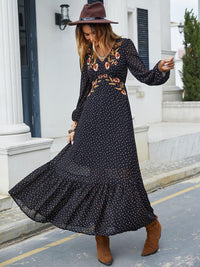 Boho Chic Dresses – Timeless Styles | Embroidered V-Neck Long Sleeve Dress - Modestly Vogue 