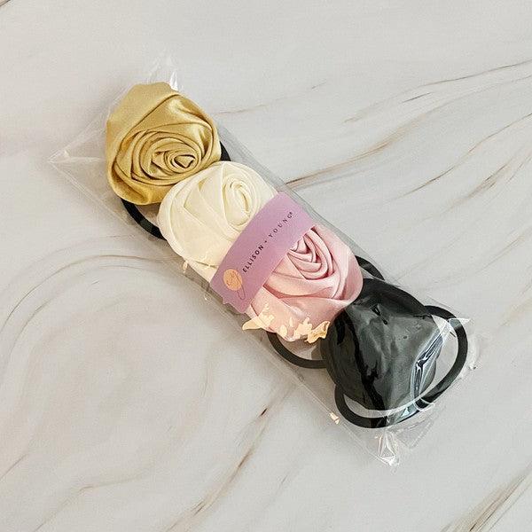 Hair Accessories for Women – Stylish & Elegant Hair Clips, Headbands & More | Modestly Vogue Hand Picked Satin Rose Hair Tie Set of 4 - Modestly Vogue 