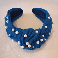 Denim Hair Accessories – Hair Clips, Headbands | Pearls And Knotted Headband - Modestly Vogue 