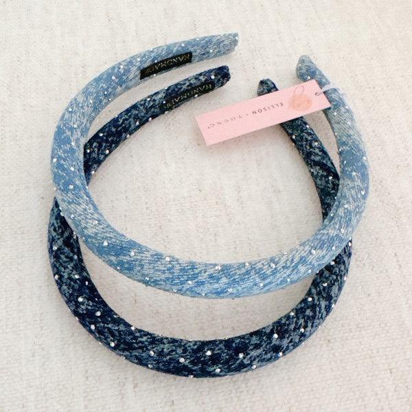 Denim Hair Accessories – Hair Clips, Headbands | Slim And Shine Jean Headband Set Of 2 - Modestly Vogue 