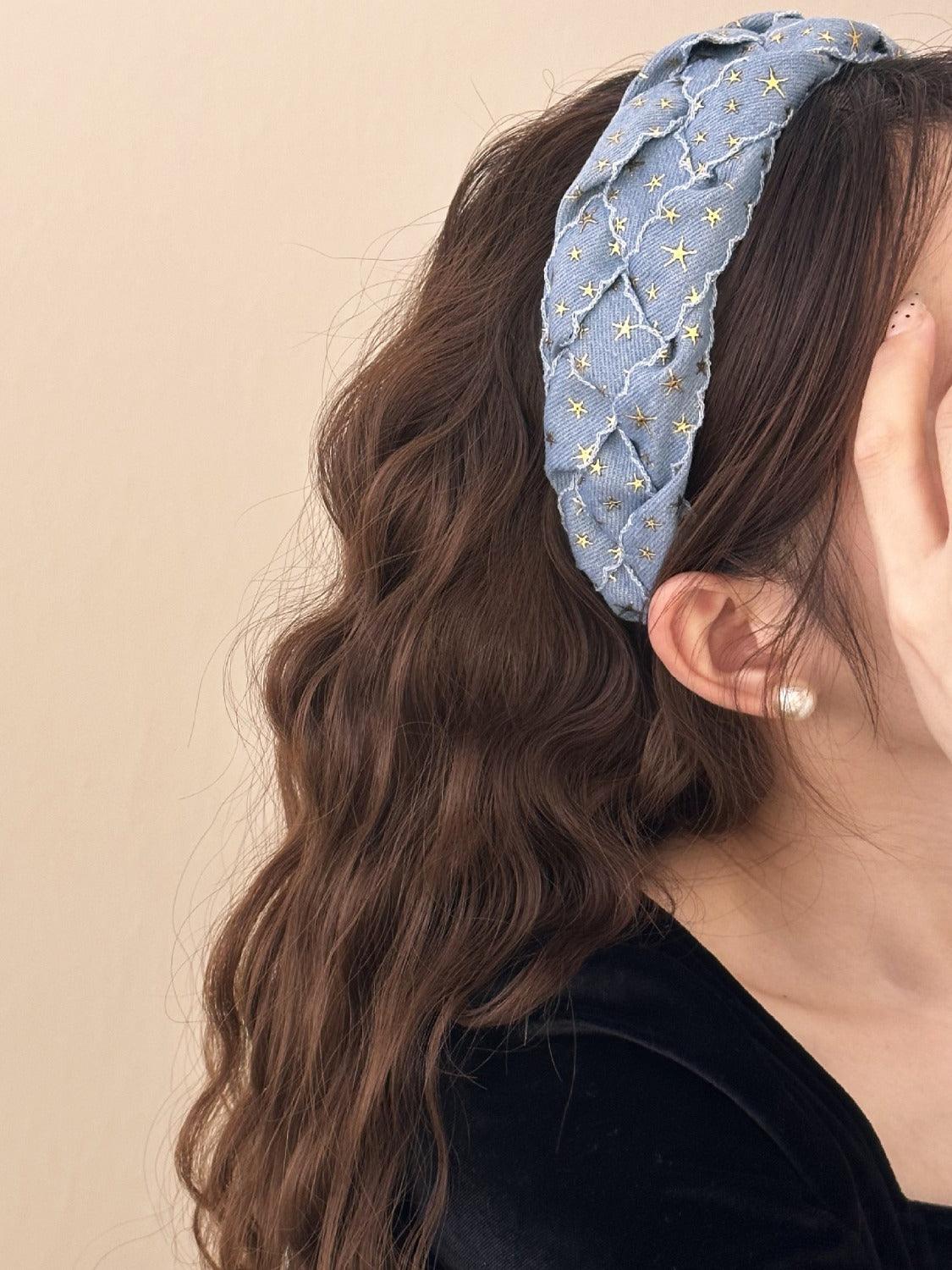 Denim Hair Accessories – Hair Clips, Headbands | Star Braided Wide Headband - Hair Accessory Styles - Modestly Vogue 