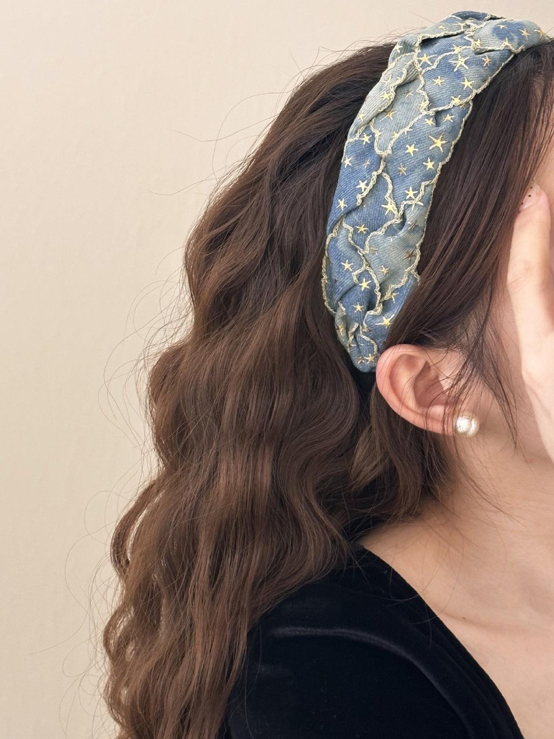 Denim Hair Accessories – Hair Clips, Headbands | Star Braided Wide Headband - Hair Accessory Styles - Modestly Vogue 