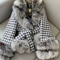 Chic Houndstooth Faux Fur Coat - Short & Stylish - Modestly Vogue 