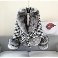 Chic Houndstooth Faux Fur Coat - Short & Stylish - Modestly Vogue 