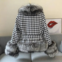 Chic Houndstooth Faux Fur Coat - Short & Stylish - Modestly Vogue 