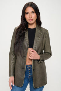 Coalition LA Single-Breasted Vegan Leather Blazer - Modestly Vogue 