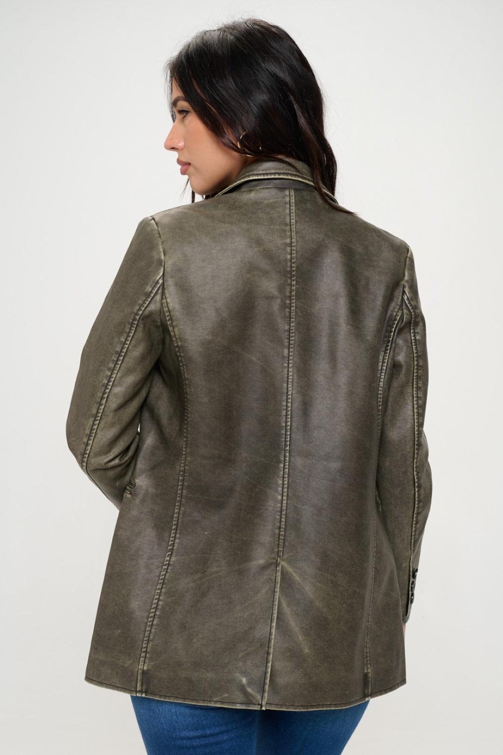 Coalition LA Single-Breasted Vegan Leather Blazer - Modestly Vogue 