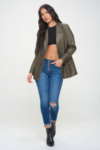 Coalition LA Single-Breasted Vegan Leather Blazer - Modestly Vogue 