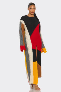 Color-Block Cable Knit Maxi Dress - Modestly Vogue 