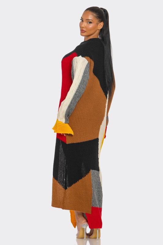 Color-Block Cable Knit Maxi Dress - Modestly Vogue 