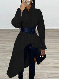 Cotton Polyester Asymmetrical Cut Shirt - Belt Included a Fit Black - Modestly Vogue 