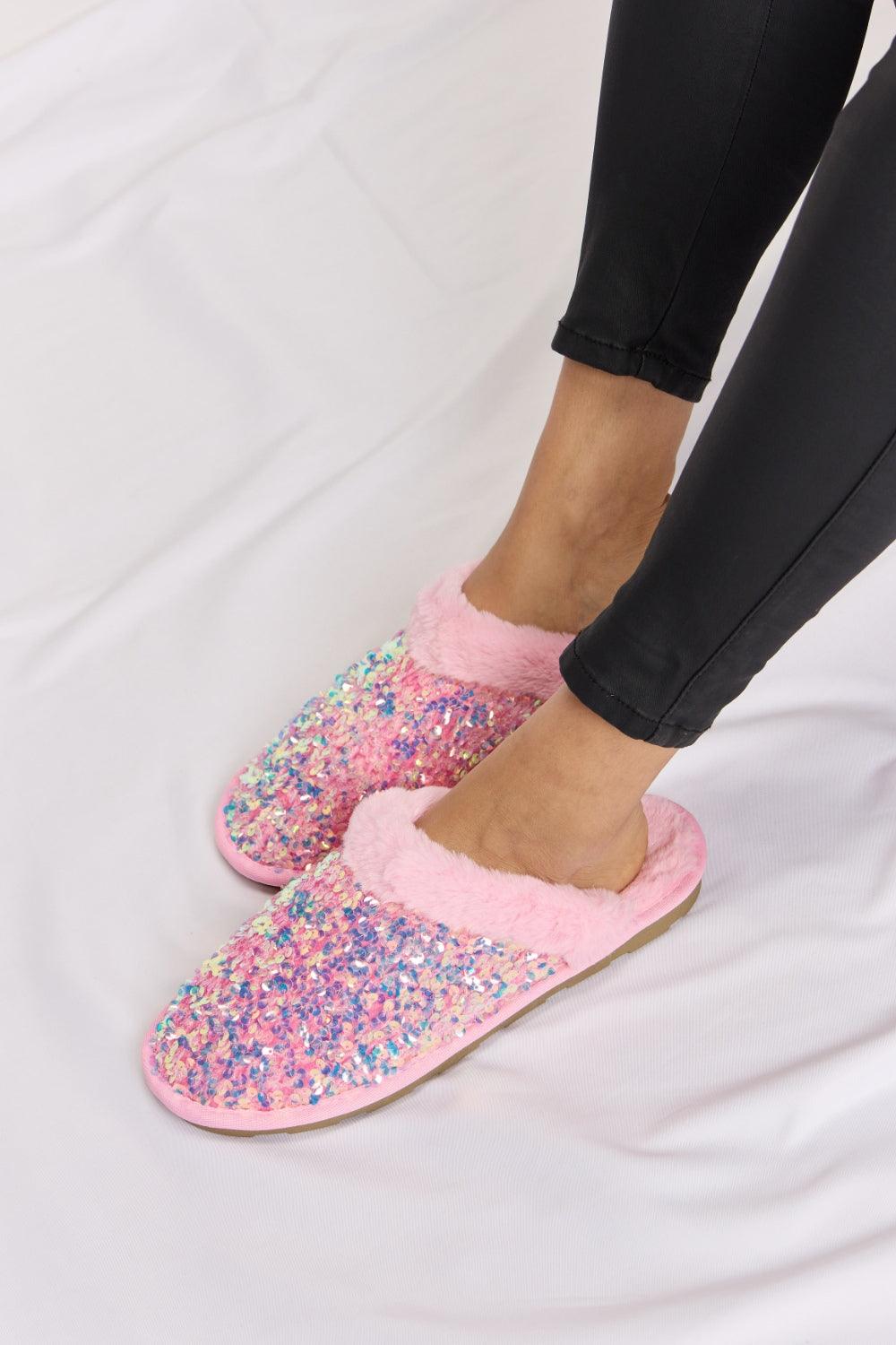 Cozy Socks & Slippers for Women – Comfortable & Stylish Footwear Collection | Modestly Vogue Forever Link Sequin Plush Round Toe Slippers - Modestly Vogue 