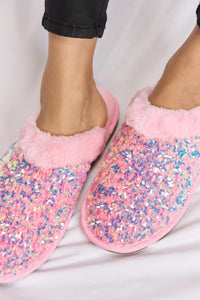 Cozy Socks & Slippers for Women – Comfortable & Stylish Footwear Collection | Modestly Vogue Forever Link Sequin Plush Round Toe Slippers - Modestly Vogue 