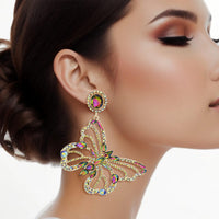 Stunning Earrings for Women – Elegant & Luxury Earrings Collection | Modestly Vogue Clip On XLarge Pink Green Butterfly Earrings Women - Modestly Vogue 