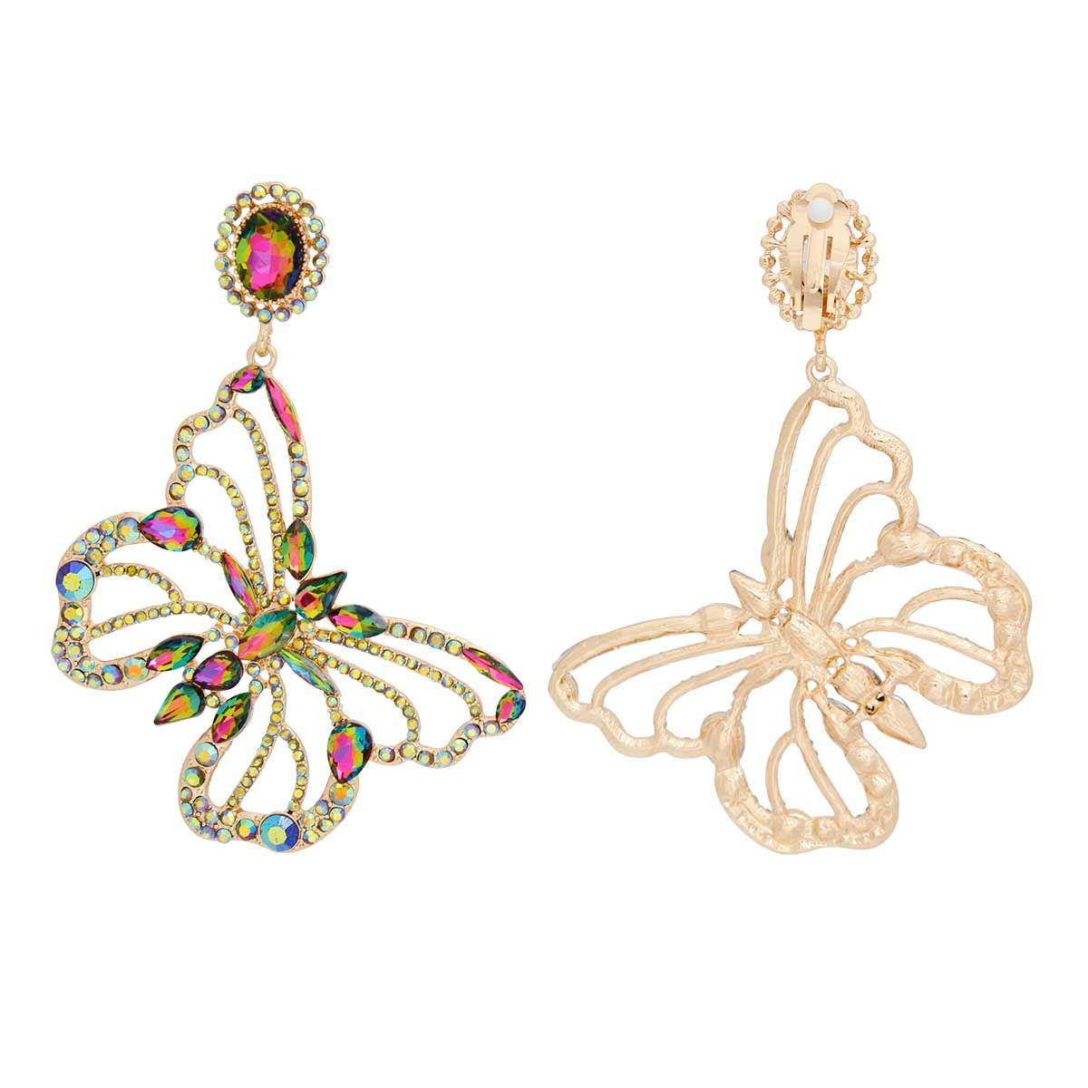 Stunning Earrings for Women – Elegant & Luxury Earrings Collection | Modestly Vogue Clip On XLarge Pink Green Butterfly Earrings Women - Modestly Vogue 