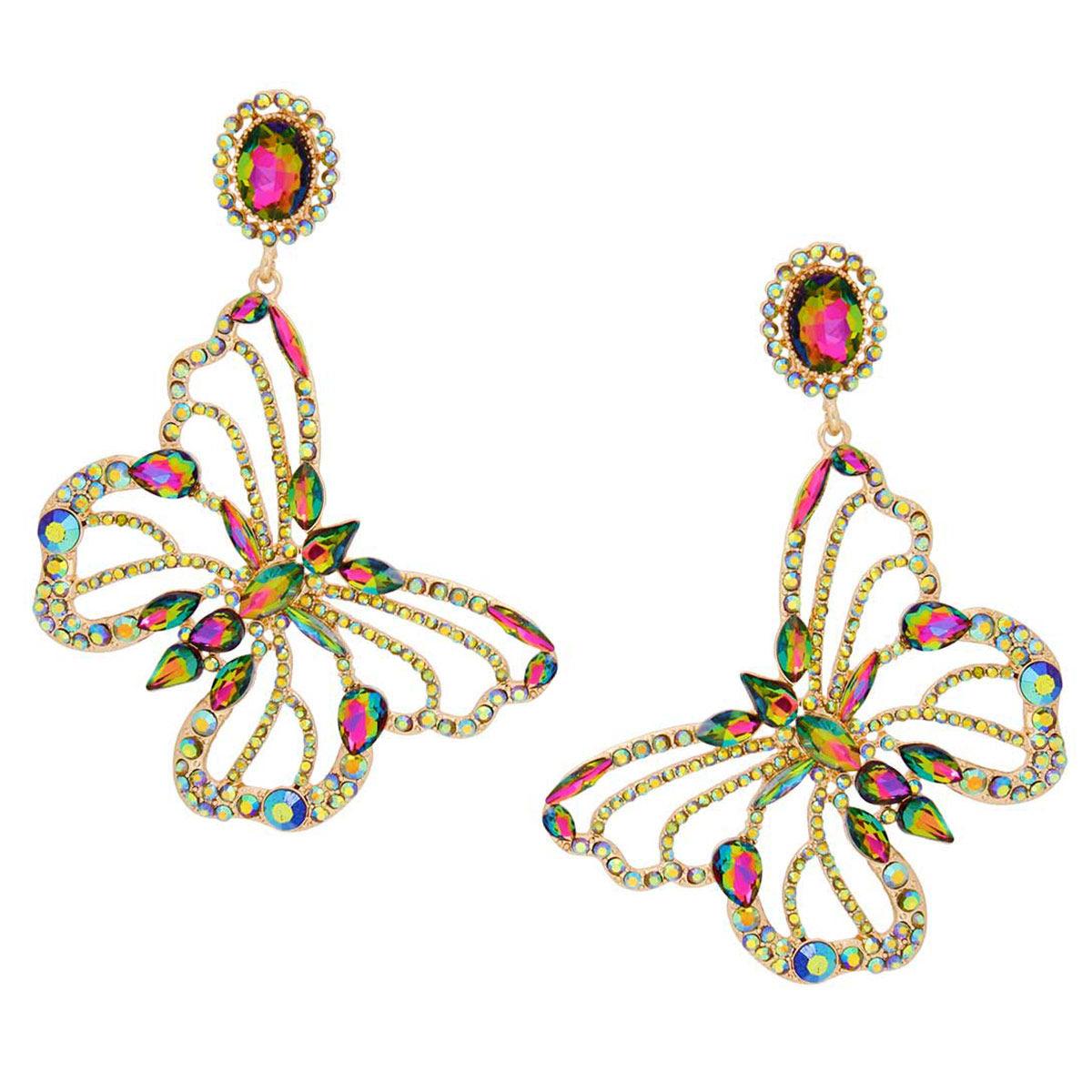 Stunning Earrings for Women – Elegant & Luxury Earrings Collection | Modestly Vogue Clip On XLarge Pink Green Butterfly Earrings Women - Modestly Vogue 