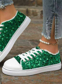 Sequin Round Toe Flat Sneakers – Stylish and Sparkling Flats for Effortless Everyday Glam - Modestly Vogue 