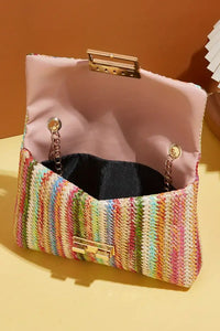 Boho Chic Strawberry Pink Bohemian Woven Gold Chain Shoulder Bag - Modestly Vogue 