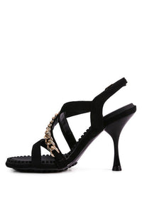 DOMEDA Metal Chain Mid Heel Sandal - Modestly Vogue 