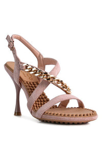 DOMEDA Metal Chain Mid Heel Sandal - Modestly Vogue 