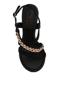 DOMEDA Metal Chain Mid Heel Sandal - Modestly Vogue 