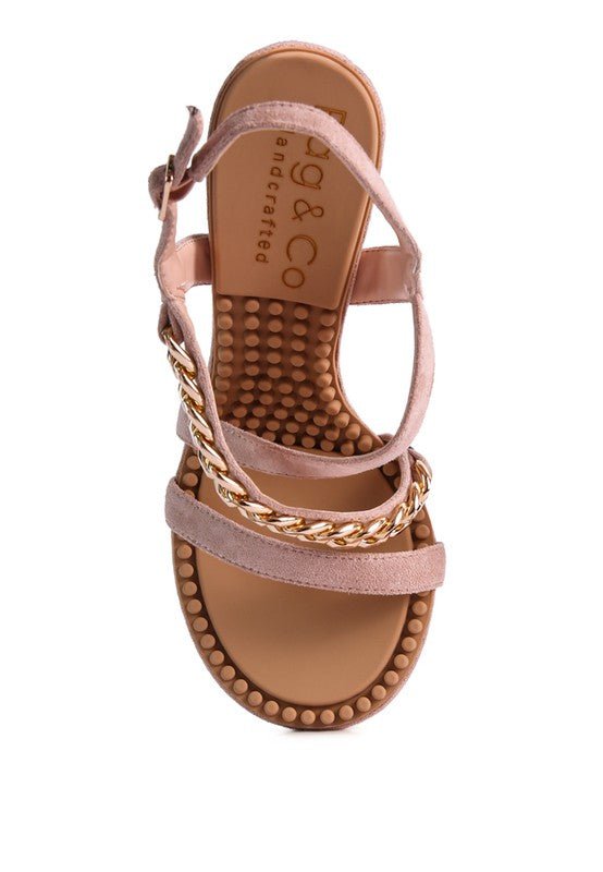 DOMEDA Metal Chain Mid Heel Sandal - Modestly Vogue 