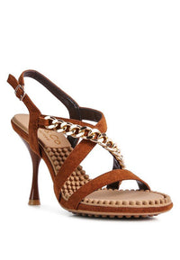 DOMEDA Metal Chain Mid Heel Sandal - Modestly Vogue 