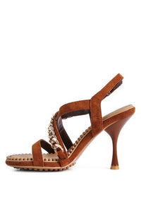 DOMEDA Metal Chain Mid Heel Sandal - Modestly Vogue 