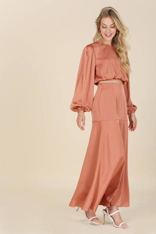 Elegant Dressed Up Satin Two-Piece Mermaid Dress Set – Perfect for Special Occasions - Modestly Vogue 