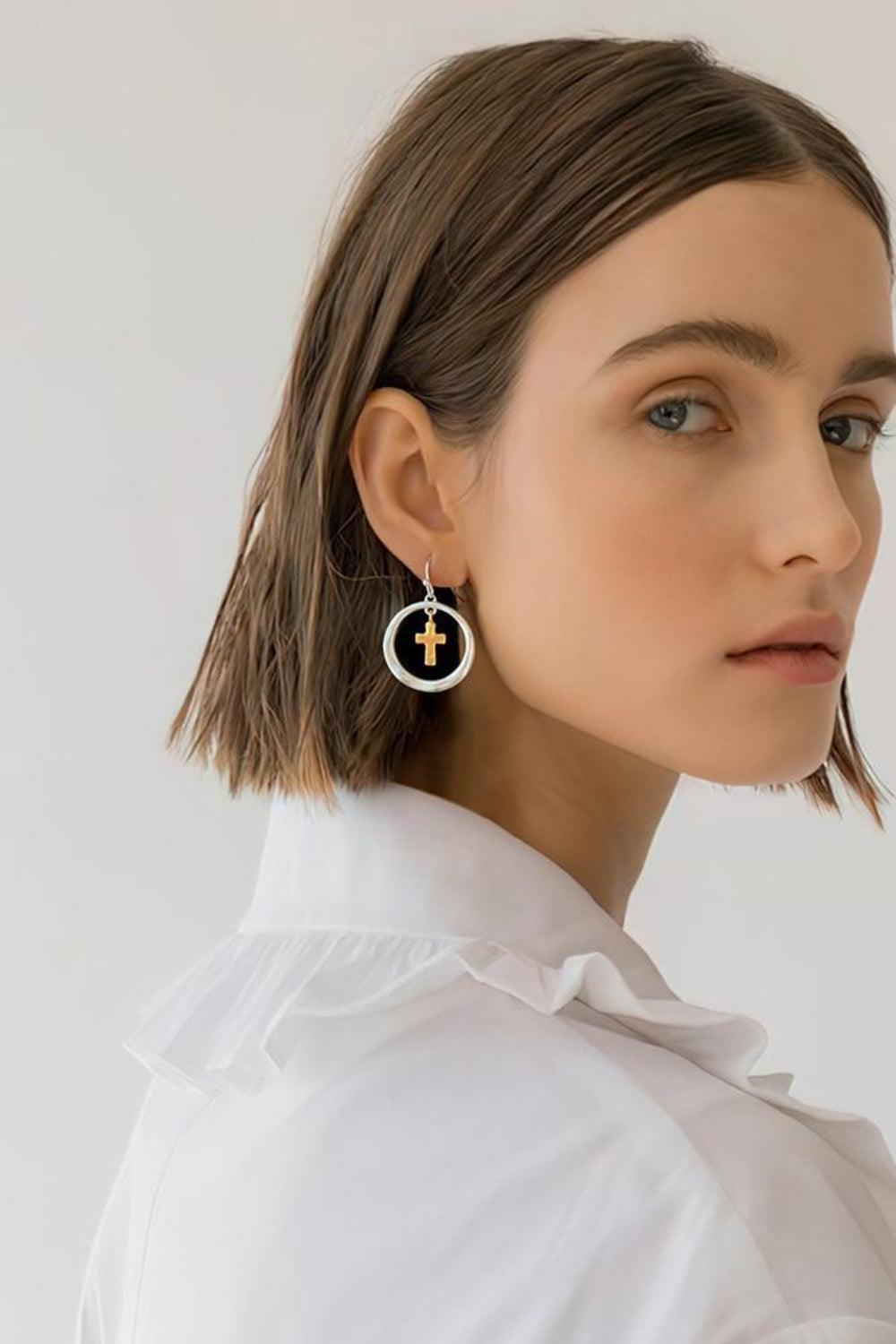 Stunning Earrings for Women – Elegant & Luxury Earrings Collection | Modestly Vogue Brass Contrast Cross Dangle Earrings - Modestly Vogue 