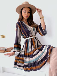 Boho Chic Buttoned Striped Long Sleeve Mini Dress - Modestly Vogue 