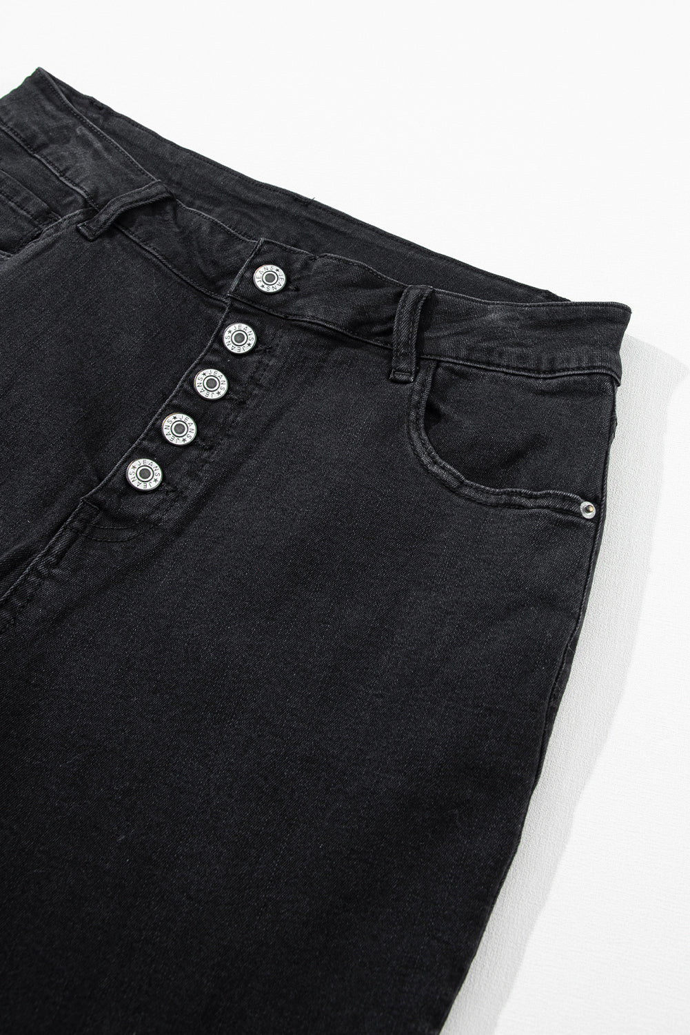 Denim Black High Waist Button Front Flare - Modestly Vogue 