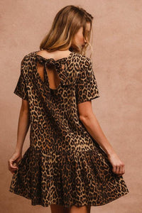 Stylish Dresses for Women – Trendy & Timeless Styles for Every Occasion | Modestly Vogue BiBi Tie Back Leopard Round Neck Short Sleeve Dress - Modestly Vogue 