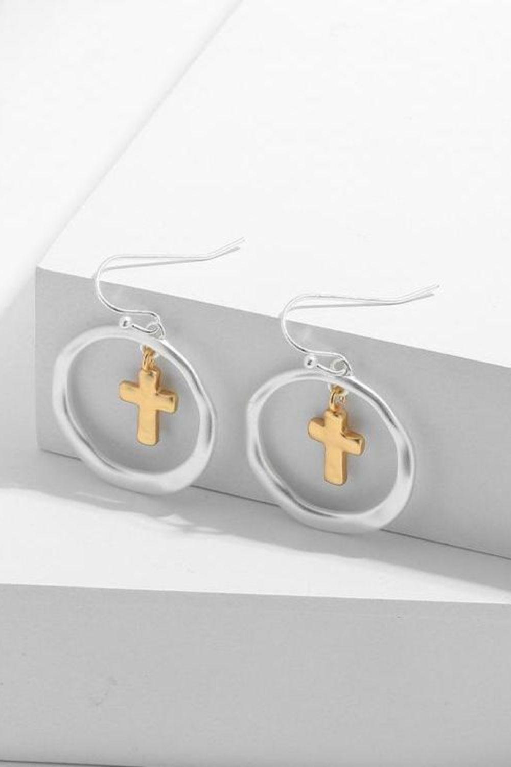 Stunning Earrings for Women – Elegant & Luxury Earrings Collection | Modestly Vogue Brass Contrast Cross Dangle Earrings - Modestly Vogue 