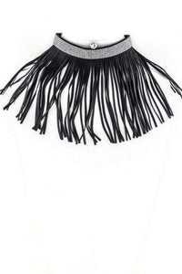 Crystal Fringe Leather Choker Set - Modestly Vogue 