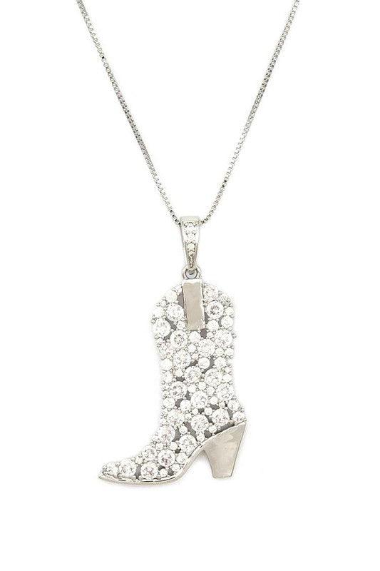 – | Cubic Zirconia Cowboy Boot Pendant Necklace - Modestly Vogue 