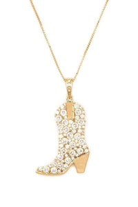 – | Cubic Zirconia Cowboy Boot Pendant Necklace - Modestly Vogue 