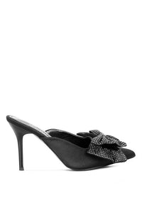 ELISDA Black Diamante Bow Heeled Mules - Modestly Vogue 