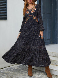 Boho Chic Dresses – Timeless Styles | Embroidered V-Neck Long Sleeve Dress - Modestly Vogue 