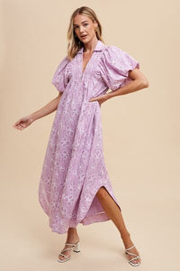 Floral Smock Detail Puff Sleeve Dress - Feminine and Elegant Floral Dress - Modestly Vogue 