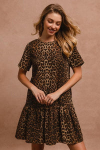 Stylish Dresses for Women – Trendy & Timeless Styles for Every Occasion | Modestly Vogue BiBi Tie Back Leopard Round Neck Short Sleeve Dress - Modestly Vogue 