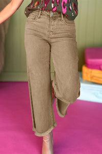 Denim Light French Beige Acid Washed High Rise Cropped Wide Leg - Modestly Vogue 