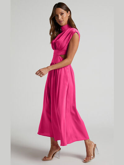 Cutout Mock Neck Sleeveless Ruched Dress – Chic - Modestly Vogue 